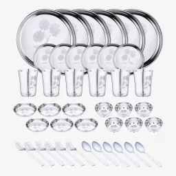 Pack of 42 Stainless Steel Laser Printed Flawer Design (Serves 6) Dinner Set-image-11