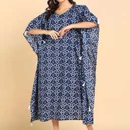 BLOCKS OF INDIA Ethnic Motifs Printed Cotton Kaftan Dress-image-41