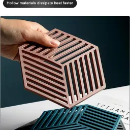 pepplo PVC Coaster Heavy-B2 Line-Grey_2,Pack of 2 Silicone Trivet image 3