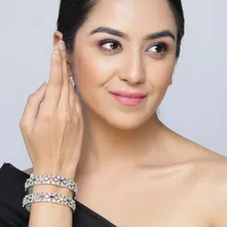 ZENEME Set Of 2 Rhodium-Plated American Diamond-Studded Bangles image 4