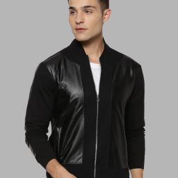 Men Solid Leather Jacket-image-63