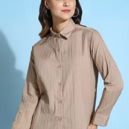 Women Regular Fit Striped Curved Collar Casual Shirt-image-9