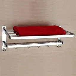 filox New Look Stainless Steel 304 Grade Dual Folding Towel Rack for Bathroom/Towel Stand/Hanger/Bathroom Accessories (24 Inch-Chrome) silver Towel Holder-picture-7