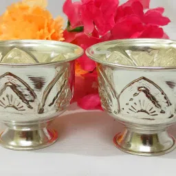 German Silver Handmade Haldi and kumkum / Chandan Bowl (set of 2) Decorative Showpiece-9 cm-picture-21