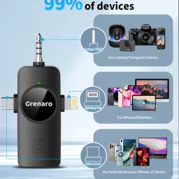 grenaro 3 in 1 Mic for Youtube, Wireless Mic for iPhone/Android USB-C/DSLR Camera Plug Microphone image 4