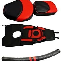 Seat Cover + Tank Cover + Back Rest Foam Combo Set Red & Black for Classic Split Bike Seat Cover For Royal Enfield Classic, Classic 350, Classic 500, Classic Chrome-picture-18