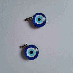 Set Of 2 Pc Round Dual Blue Stone Evil Eye Nazar Suraksha Kavach Locket Silver Brass Pendant-image-5