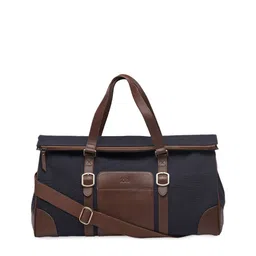 tohl Men Navy Blue & Brown Colourblocked Leather Duffel Bag-17