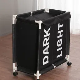 Kuber Industries Black & White Printed Foldable Laundry Bag-55