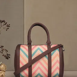 ZOUK Peach-Coloured Geometric Printed Structured Handheld Bag-39