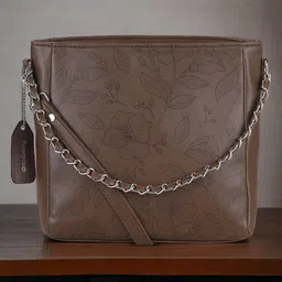 DressBerry Beige Textured Structured Sling Bag-49