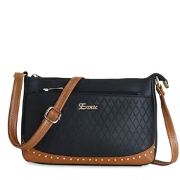 Exotic Women Black & Tan Textured PU Structured Sling Bag-4