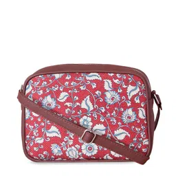ZOUK Red Floral Printed Structured Kalamkari Sling Bag-1