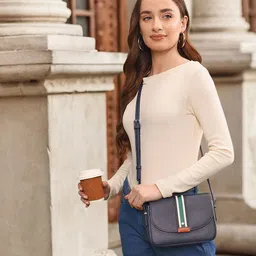 Accessorize Women Navy Blue Solid Structured Sling Bag-31