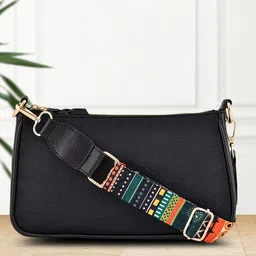 DressBerry Black Textured Structured Sling Bag-5