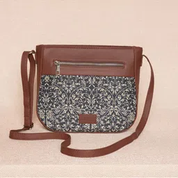 ZOUK Black Ethnic Motifs Printed Leather Structured Sling Bag-54