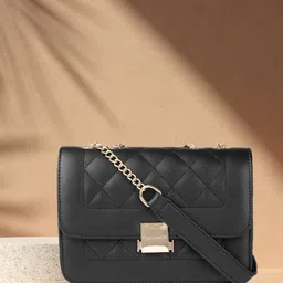 Fastrack Black Structured Quilted Sling Bag-14