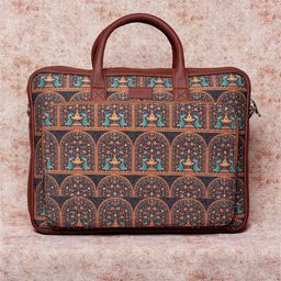 ZOUK Women Brown & Blue Peacock Printed Laptop Bag-24