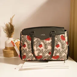 ZOUK Floral Printed Structured Jute Shoulder Bag-Upto 14" image 2