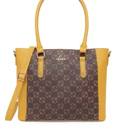 Lavie Mono Horsy Yellow & Brown Printed PU Structured Shoulder Bag-72