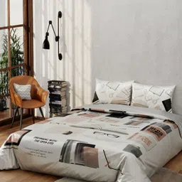 QuirkLoom White & Black Self Design Other 4 Piece Double Regular Bedding Set-1