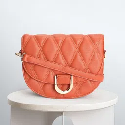 U.S. Polo Assn. Women Geometric Textured Structured Sling Bag with Quilted Detail-46