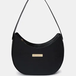 Mast & Harbour Black Textured Half Moon Hobo Bag-17