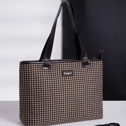 Berrylush Brown Checked Structured Tote bag-15