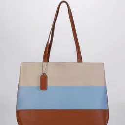 Mast & Harbour Blue & Beige Colourblocked Oversized Shopper Tote Bag-54