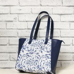 Mast & Harbour Blue & White Floral Printed Oversized Structured Tote Bag-11