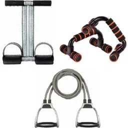 COMBO OF DOUBLE SPRING TUMMY TRIMMER WITH PUSH UP STAND AND TONING TUBE Fitness Accessory Kit Kit-image-81
