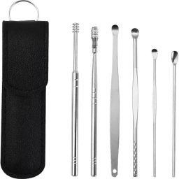 6 Pcs Ear Wax Cleaner Reusable Ear Cleaner Tool Set with Storage Leather Pouch-image-19