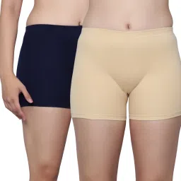 Pack of 2 Solid Women Beige Cycling Shorts-25