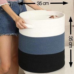 Textile and Beyond White & Grey Color Blocked Laundry Basket With Lid image 4