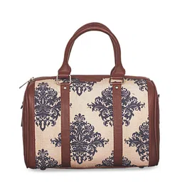 ZOUK Peach-Coloured Floral Printed Structured Handheld Bag image 3