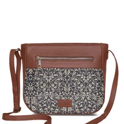 ZOUK Black Ethnic Motifs Printed Leather Structured Sling Bag image 5