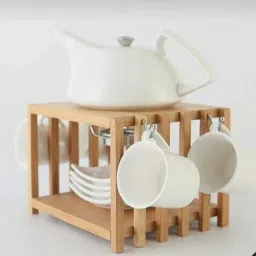 Cup Kitchen Rack mini wooden kitchen rack/organizer (multipurpose use) with hooks Wood-image-18