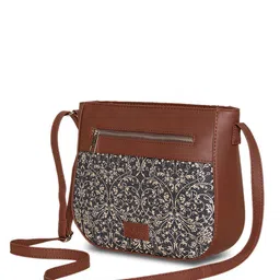 ZOUK Black Ethnic Motifs Printed Leather Structured Sling Bag image 3