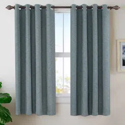 Grey Polyester Solid 5 Ft Blackout Eyelet 2 Window Curtains By Deco Window-picture-16