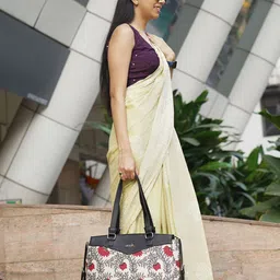 ZOUK Floral Printed Structured Jute Shoulder Bag-Upto 14" image 1