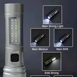 rynz Metal Led Torch Light Long Range 2 Km With Type C Charging Port & 6 in 1 Torch image 2