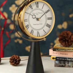 de maison decor Steel Black Wood'S Pedestal In Reflective Gold Table Clock-picture-20