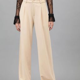 kotty Women Regular Fit Beige Cotton Blend Trousers-picture-3