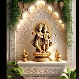 Auspicious Radha Krishna Golden Idol Photo Frame Acrylic 14 inch x 10 inch Painting-image-6
