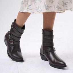 fausto High Ankle Flared Heel Buckle Strap Zipper Closure Boots for Winter|Dress Boot Boots For Women-picture-26
