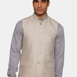 Wintage Men Cream Coloured Solid Woven Nehru Jacket-30