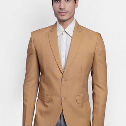 Wintage Men Tan Solid Single-Breasted Formal Blazer-72