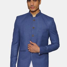 Wintage Men Blue Mandarin Collar Blazer-picture-53