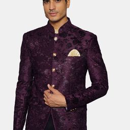 Wintage Men Purple & Black Self Design Bandhgala Ethnic Blazer-41