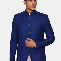 Wintage Men Blue Solid Woolen Bandhgala Blazer-picture-55